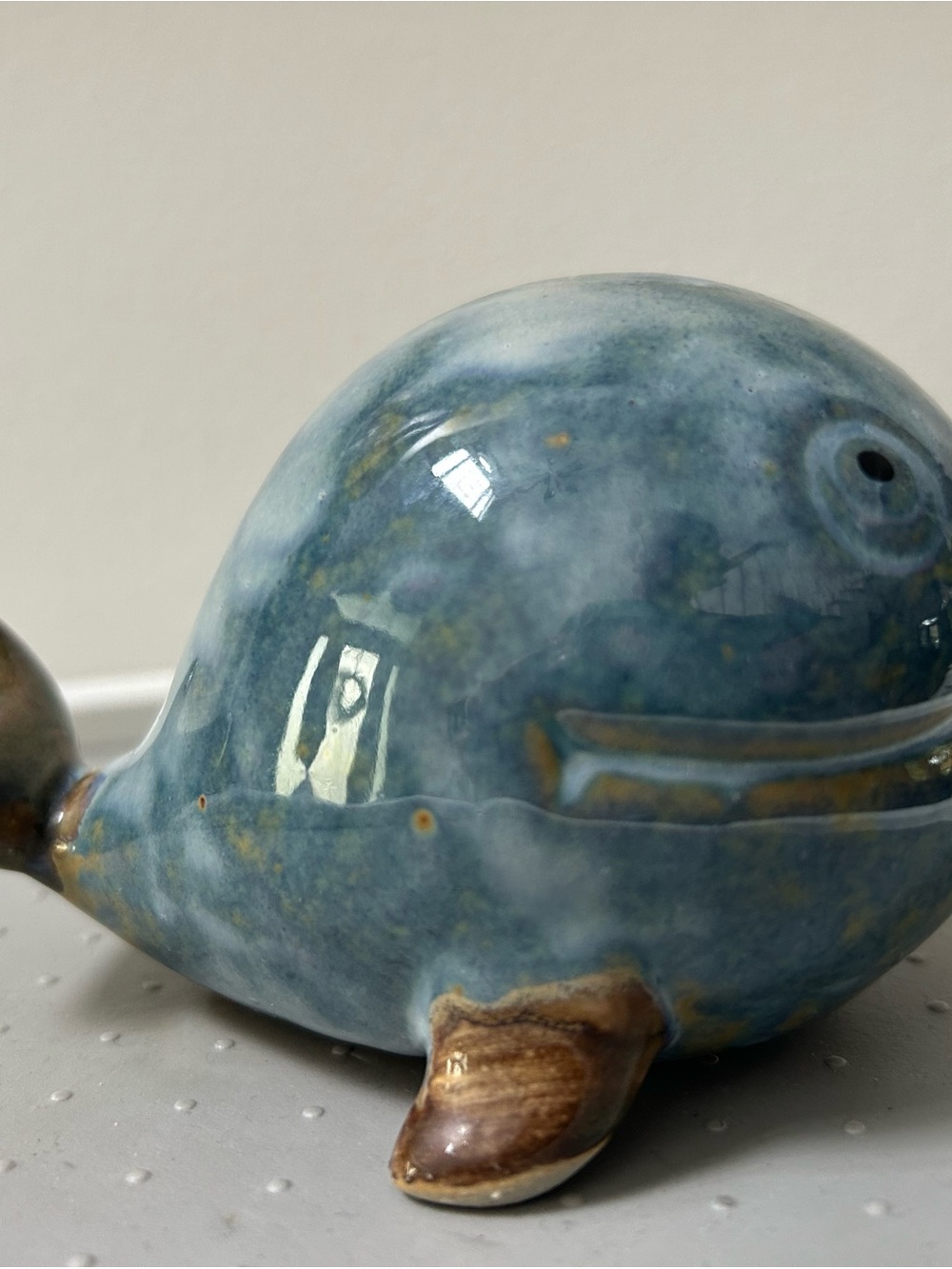 Whale Figurine Happy Pottery Glazed Ceramic Home Decor Blue Brown 5” - Picture 9 of 12